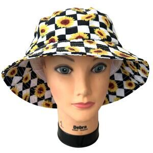 Vintage Spencers Checkered Sunflower floral Bucket Hat grunge sun hat summer